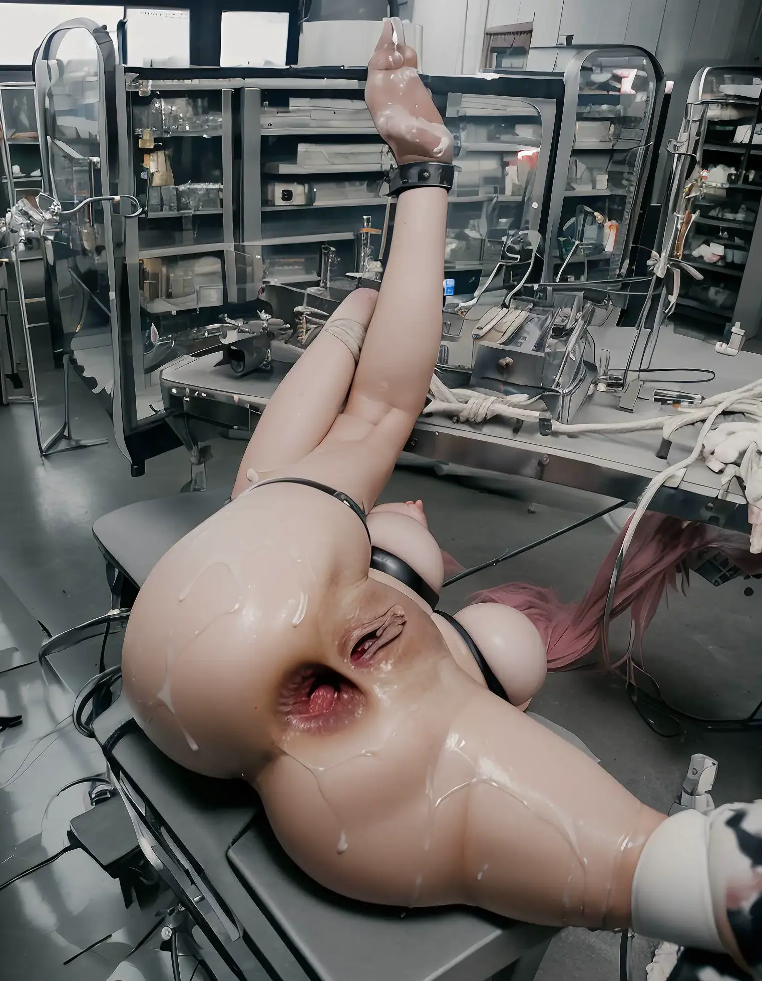 AI Porn Image of bodybuilder fairer skin fat flexible gigantic boobs hairy