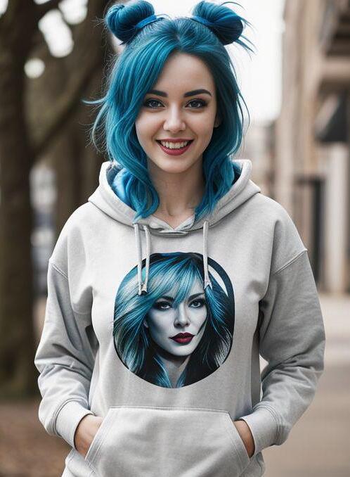 AI Porn Image of Happy 1 Woman 18 Years Old Hoodie Blue Teen (18+)